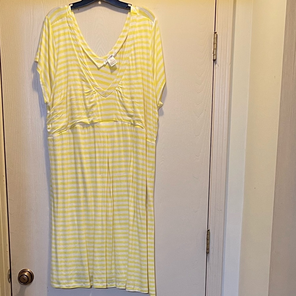 KJordan Yellow and White Striped Knit Deep V-neck Mini Dress Size 3X.